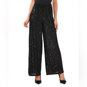 CeCe Black Sequin Wide Leg Pants size L